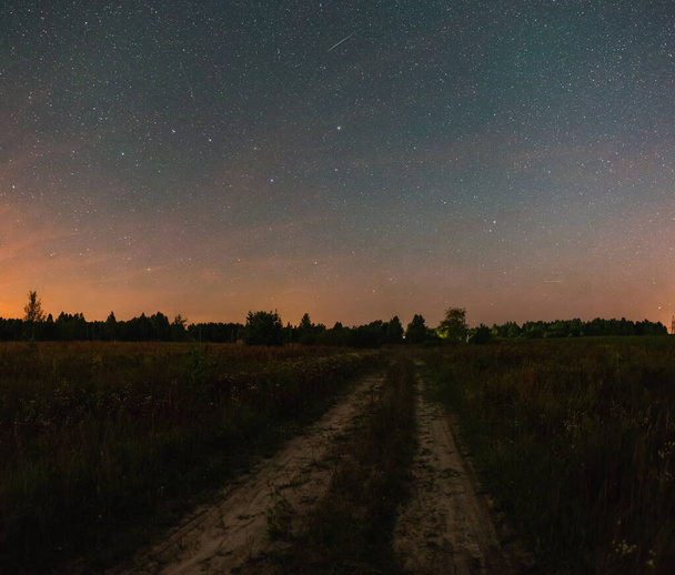 Starry sky over the road in the field - Foto, Bild