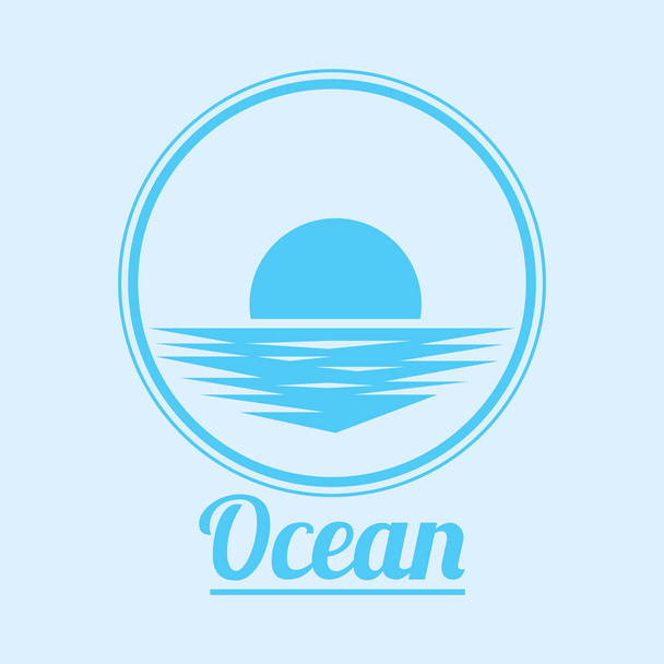 abstract blue sea waves and ship icon - Вектор, зображення