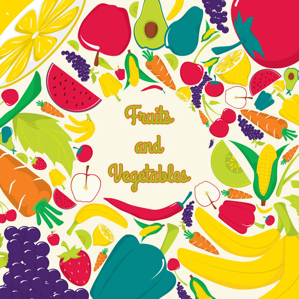fruits and vegetables, stylized vector illustration - Vector, afbeelding