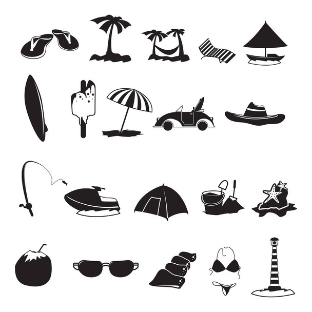 Set of beach icons stylized vector illustration - Wektor, obraz