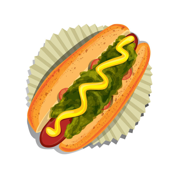 hot dog with mustard and ketchup - Vector, imagen