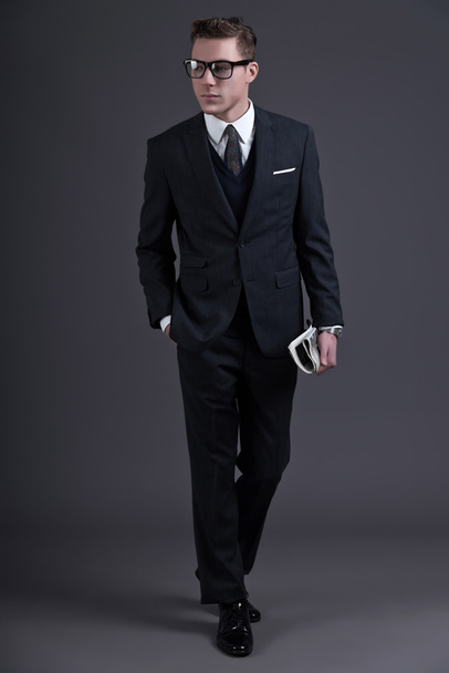Retro fifties fashion young businessman with black glasses weari - Foto, imagen
