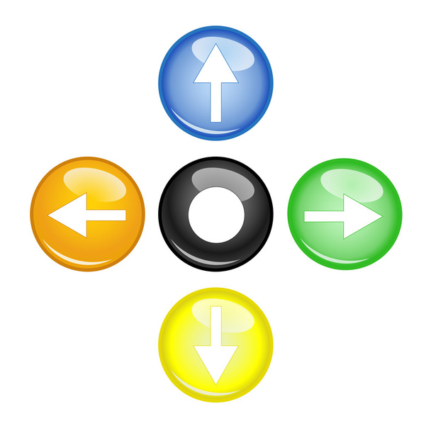Four multi color arrow and orb - Vector, afbeelding