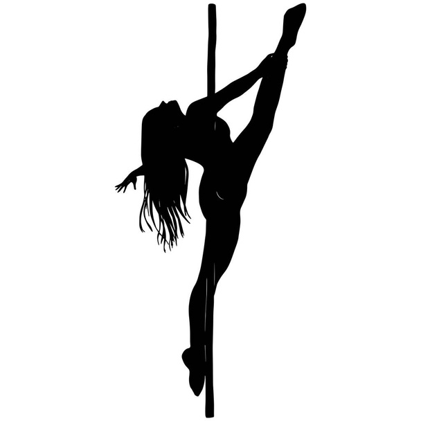   Ізольована ілюстрація спортивної дівчини на пілоні. Полюс танцює. стриптизерка, полюсний танець. Для друку упаковки, карт, дизайнерів, одягу, клубів, танцювальних студій полюса, значка, логотипу
 - Фото, зображення