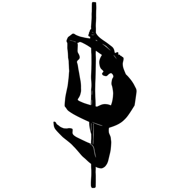 Isolated Illustration of a sports girl on a pylon. Pole dancing. stripper, pole dance. For printing packaging, cards, designers, clothes, clubs, Pole dance studios, icon, logo - Fotó, kép