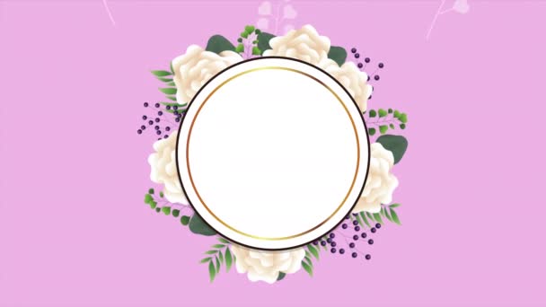 beautiful floral decoration in circular frame with white roses - Footage, Video