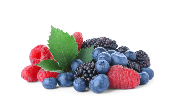 Mix of different fresh berries isolated on white - 写真・画像