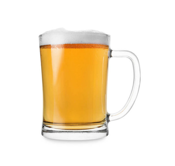 Glass mug with fresh beer isolated on white - Photo, image