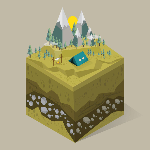 Isometric camp flat icon, vector illustration - Vector, Image