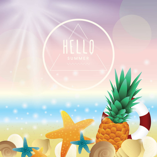 summer tropical beach background with palm tree and sunglasses - Vektor, Bild