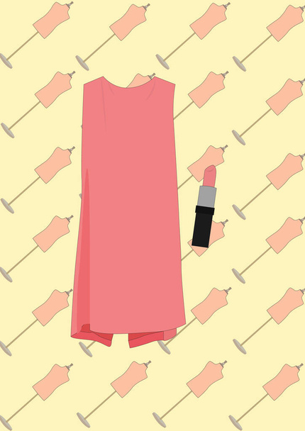 Dress and lipstick, stylized vector illustration - Vektori, kuva