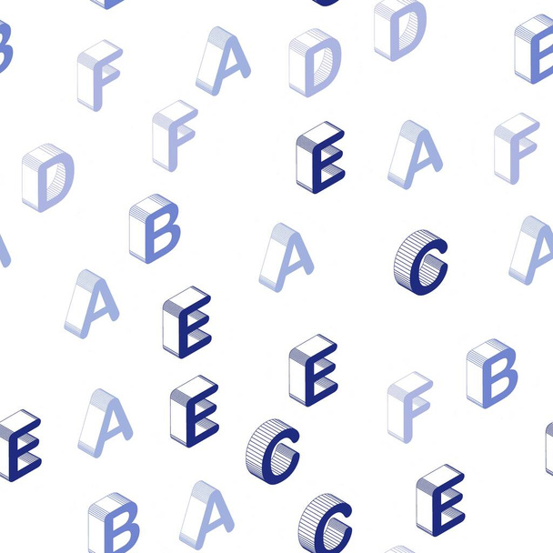 Layout sem emenda vetorial BLUE claro com alfabeto latino 3D. Ilustração abstrata com símbolos ABC 3D. Padrão para tecido da moda, papéis de parede
. - Vetor, Imagem