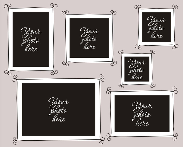 Set of hand-drawn vintage photo frames. Doodle style photo frames for decorating albums, books and cards. Vector illustration. - Διάνυσμα, εικόνα
