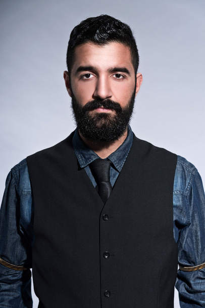Retro hipster 1900 fashion man in suit with black hair and beard - Foto, immagini