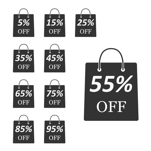 Package with the discount amount. A set of simple vector icons isolated on a white background - Vector, Image