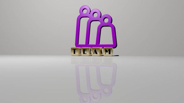 3D graphical image of team vertically along with text built by metallic cubic letters from the top perspective, excellent for the concept presentation and slideshows. business and illustration - Photo, Image