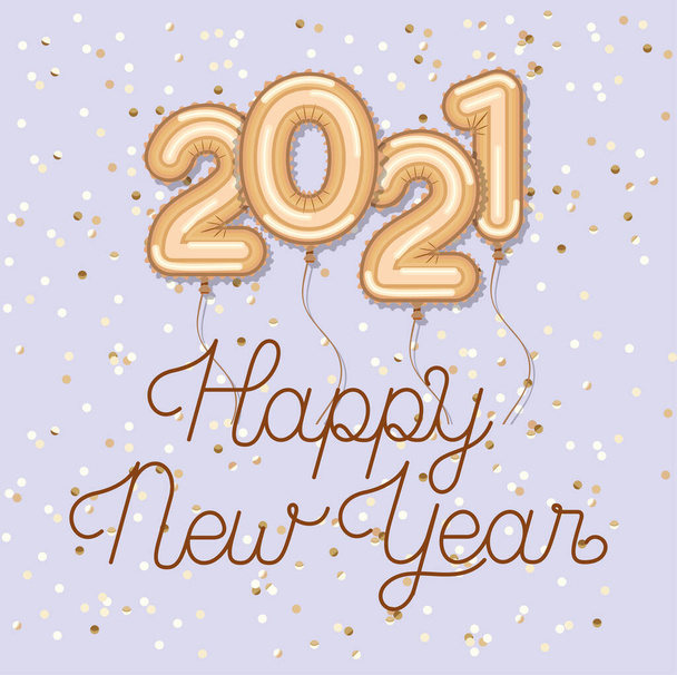 2021 gold balloons of happy new year design - Vector, Image