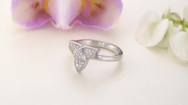 Hermoso anillo de diamantes de oro blanco pavimentado con piedras
 - Metraje, vídeo