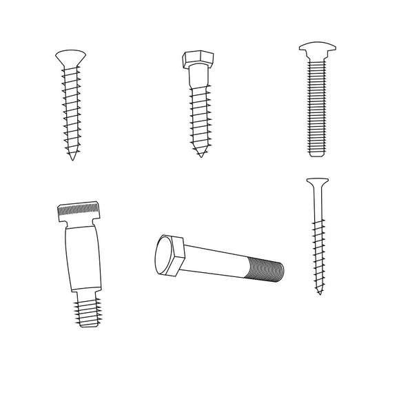 Set di ferramenta, illustrazione vettoriale di contorno, immagine di vari elementi di fissaggio per design e creatività - Vettoriali, immagini