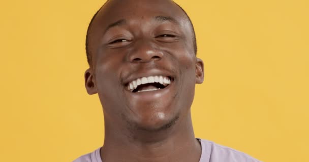 Lähikuva studio muotokuva nauraa afrikkalainen amerikkalainen kaveri - Materiaali, video