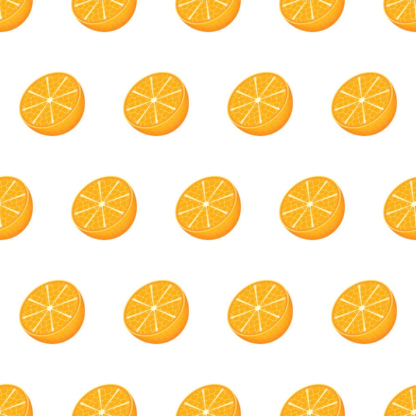 Beautiful Seamless Pattern With Many Oranges. Modern Design Template. Cute Sweet Tasty Citrus Fruits. Trendy Textile, Fabric, Wrapping. Modern Design For Paper. Cartoon Flat Style Vector Illustration - Vetor, Imagem