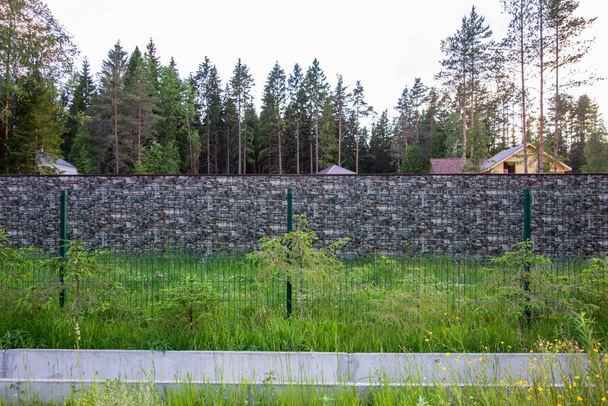 Metal fence near houses in the forest - Photo, Image