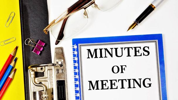 Meeting minutes - text label in the Registrar's folder. A document that records the event, fact, and consent of the meeting. Contains a verbatim record of speeches kept by the Secretary. - Photo, Image