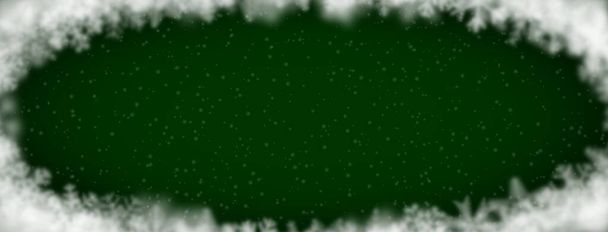 Kerst achtergrond van sneeuwvlokken van verschillende vorm, vervaging en transparantie, gerangschikt in een ellips, op groene achtergrond - Vector, afbeelding