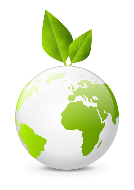 Earth globe with green leaves - Vector, Image