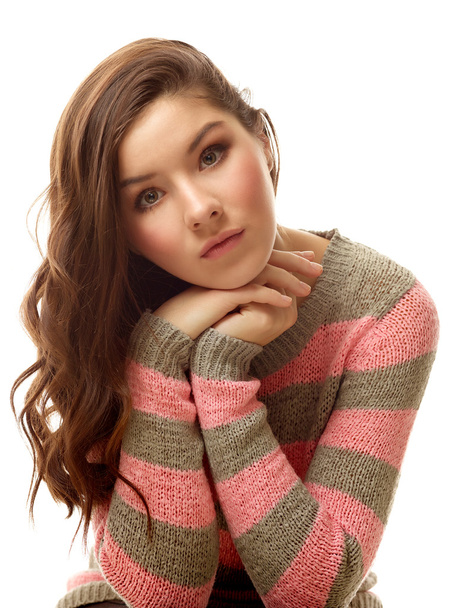 Teen girl in warm wool sweater - Foto, imagen