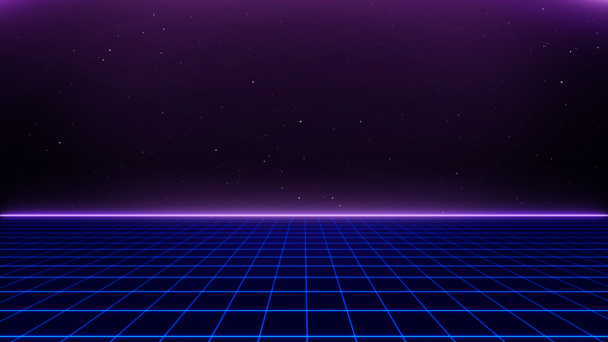 Retro cyberpunk styl 80s Sci-Fi Pozadí futuristické s laserovou mřížkou krajiny. Digitální kybernetický povrchový styl 80. let. 3D ilustrace - Fotografie, Obrázek