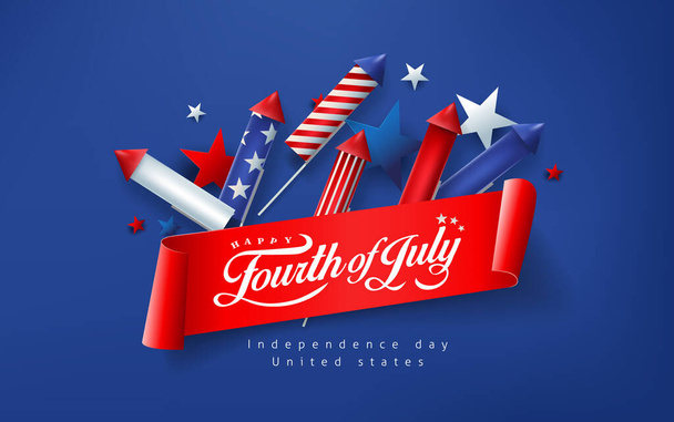 Onafhankelijkheidsdag USA banner sjabloon raketten voor vuurwerk achtergrond.4 juli viering poster sjabloon. 4 juli vector illustratie . - Vector, afbeelding
