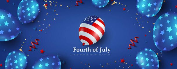 Dzień Niepodległości USA sztandar szablon amerykański balony dekoracji.4 lipca uroczystości plakat template.4th lipca wektor ilustracja . - Wektor, obraz