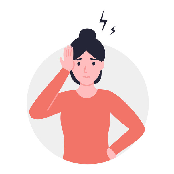 Exhausted, sick woman character with a headache, migraine. Girl holds on to her head. Flat vector cartoon  isolated illustration. - Vector, Image