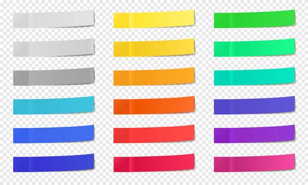 Stick paper notes. Post note sticky tape, colorful post notes, memo paper post it notes, narrow office note sticks vector isolated icons set - Vector, Image