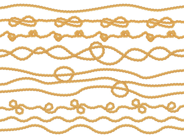 Rope loops. Navy knot decorative borders, yacht round nautical cordage twisted knot, sea boat cord divider isolated illustration icons set - Vector, Image