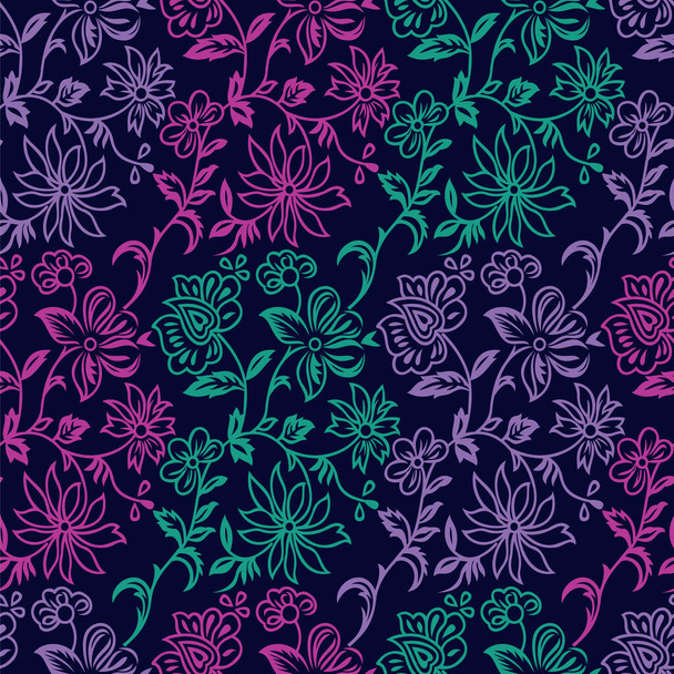 Seamless colorful tribal floral pattern design - Vector, Imagen