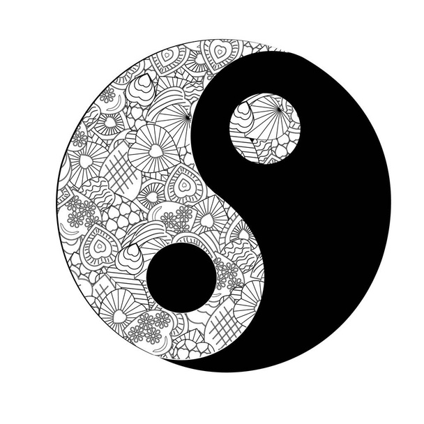 Yin Yang signe collage style noir et blanc, fond blanc, design, décoration, icône - Vecteur, image