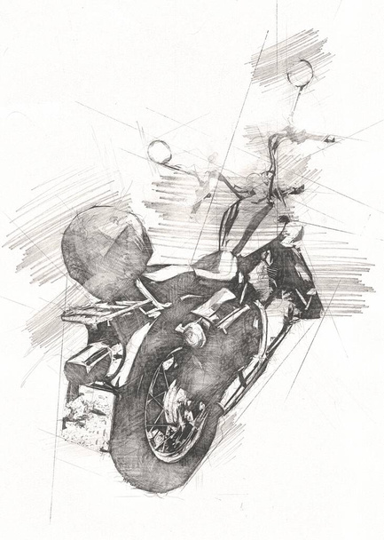 Motocykl ilustracja kolor izolowane sztuki vintage retro - Zdjęcie, obraz