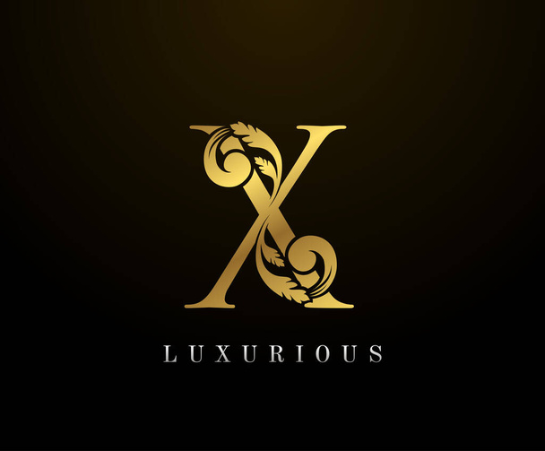 Gold Elegant letter X Logo. Graceful style. Calligraphic beautiful logo. Vintage drawn emblem for book design, brand name, business card, Restaurant, Boutique, Hotel. Vector illustration - Vector, Image