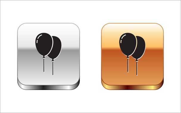 Black Balloons with ribbon icon isolated on white background. Happy Easter. Silver-gold square button. Vector. - Vector, Imagen