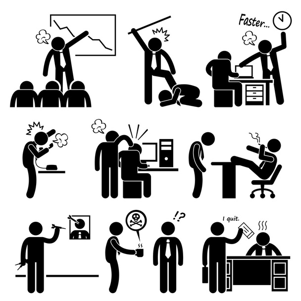 boze werkgever misbruik maakt van werknemer stok figuur pictogram pictogram - Vector, afbeelding