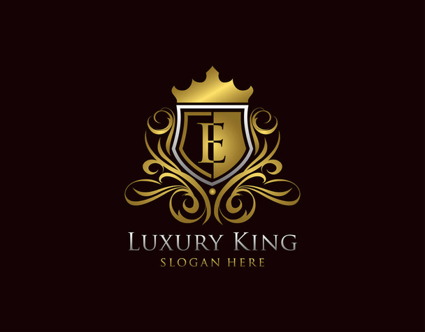 Luksusowy Tarcza E List Logo, Złoty E Klasyczny Symbol Ochrony - Wektor, obraz
