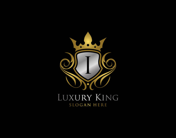 Luxury Shield I Letter Gold Logo, Golden I Classic σύμβολο προστασίας - Διάνυσμα, εικόνα