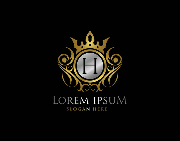 Royal Queen H Letter Gold Logo, Χρυσό H Classic Crown. - Διάνυσμα, εικόνα