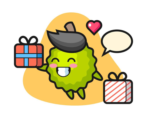 Durian cartoon geven van het geschenk - Vector, afbeelding