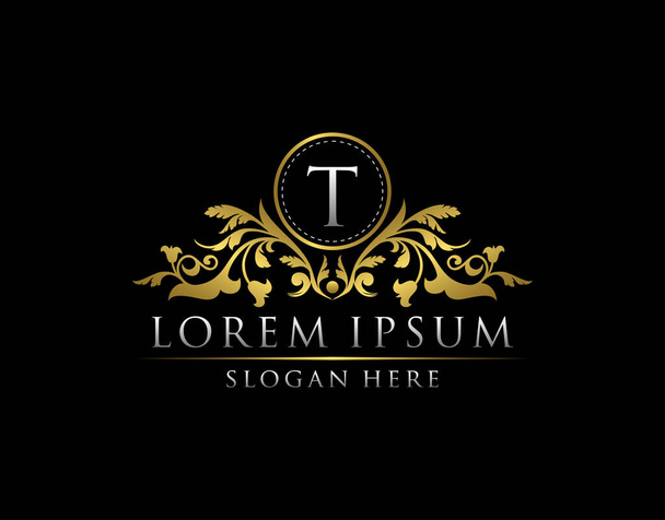 Luxury Gold T LetterLogo template in vector for Restaurant, Royalty, Boutique, Cafe, Hotel, Heraldic, Jewelry, Fashion and other vector illustration - Vector, Image