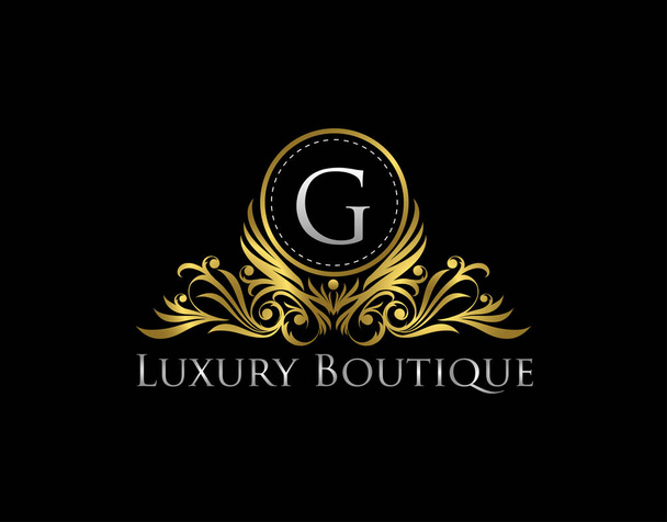 Luxury Gold Boutique Logo Διάνυσμα Σχεδιασμός. Premium Golden Bagde G Γράμμα εικονίδιο.  - Διάνυσμα, εικόνα