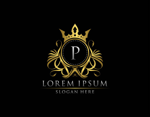 Premium Royal King P Letter Crest Gold logo sjabloon - Vector, afbeelding