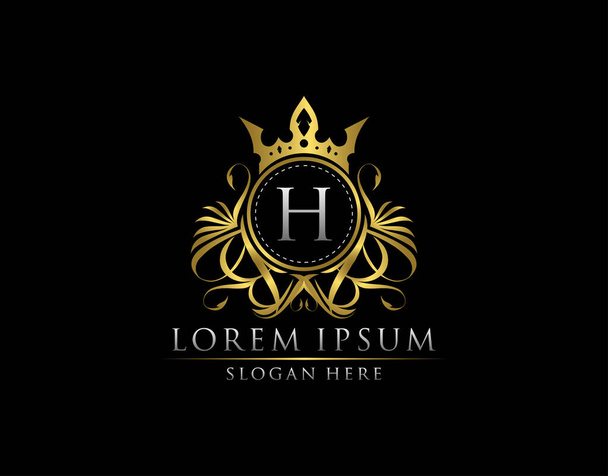 Premium Royal King H Letter Crest Gold Logo sjabloon - Vector, afbeelding